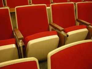 Grey-Green Mold Visible on Chairs and Armrests in Allen Auditorium. Photo by Marissa Feldberg 