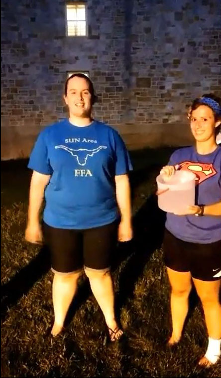 Samantha Schlegel and Lauren Hampton take part in the ALS Ice Bucket Challenge. Photo by Jenna Kauffman